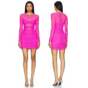 Nookie Intrigue Mini Dress Mesh Ruched Long Sleeve Sexy Party Cocktail Hoco S